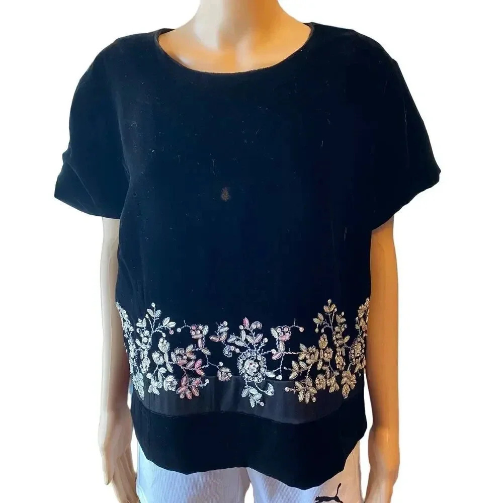 Vintage Y2k Talbots Velvet Sequins Beads Embroidery Silk Blend Top Women Size 16